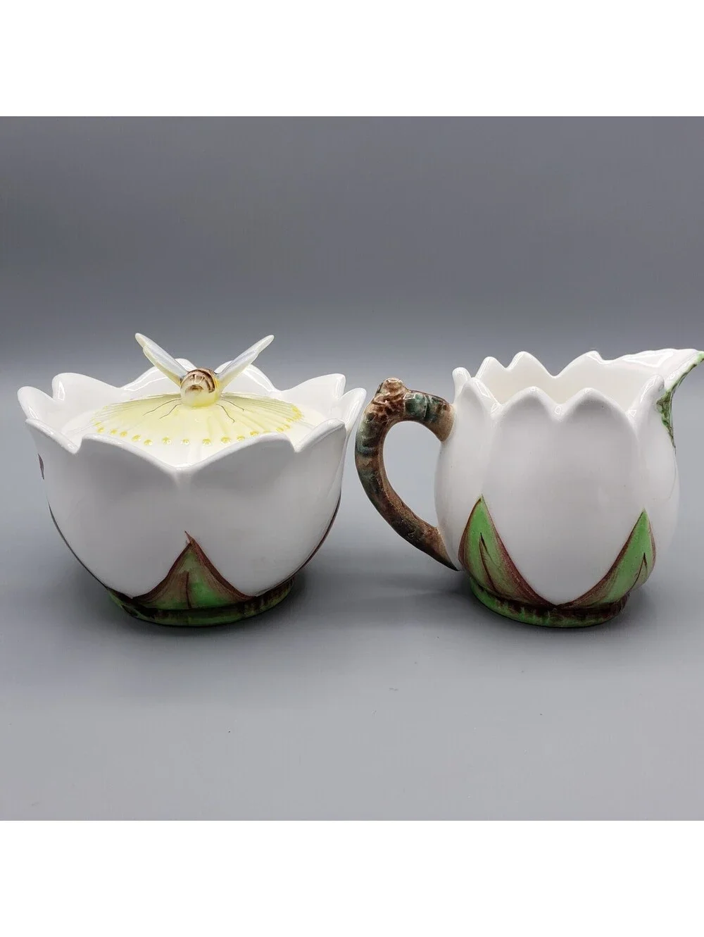 Vintage Lefton Bee Line Creamer & Sugar Set Bumble Bee Ceramic #1291 Japan